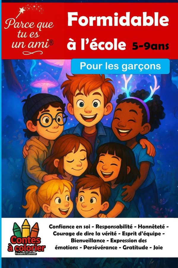 Parce que tu es un ami formidable pour garçons T1 À l’école Confiance en soi - Responsabilité - Honnêteté - Courage de dire la vérité - Esprit - Gratitude - Joie Contes à colorier 5-9ans - Frédéric Luhmer | Livr'ToK